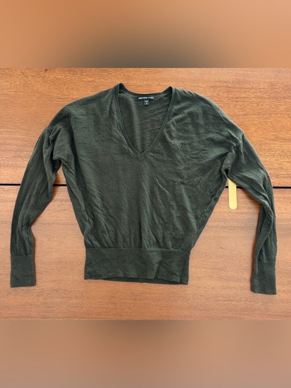 James Perse Dark Olive Cashmere V-Neck Sweater